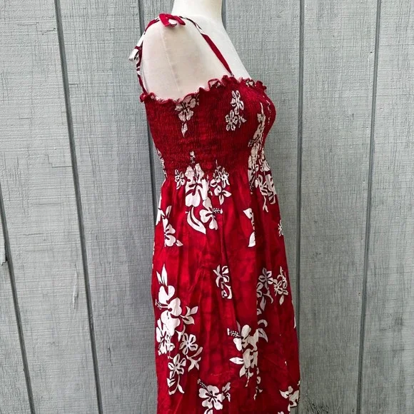 Pacific Legend Hawaiian Sundress Floral Smocked Made in Hawaii Red Size S‎ - Picture 7 of 9